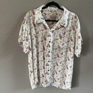 Atomic Tiki Hawaiian Shirt Mens XL Cream Tiki Palm Retro AOP Loop Collar Camp